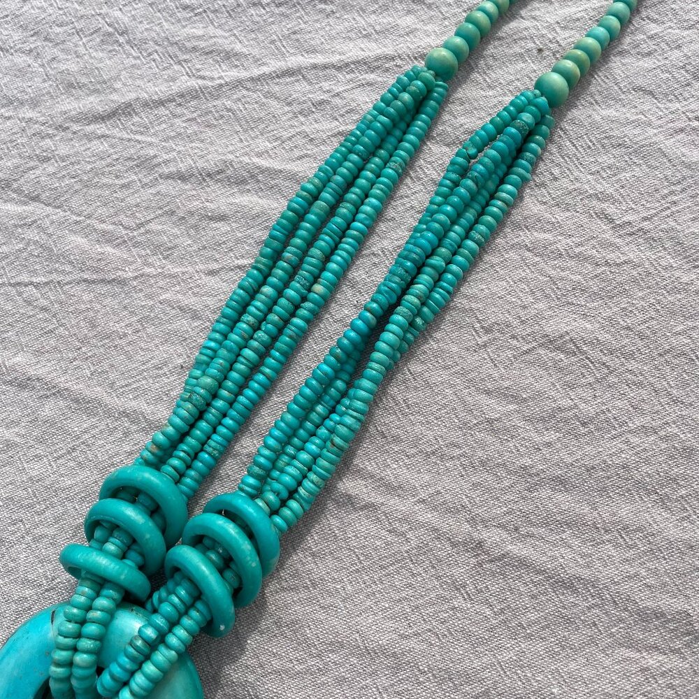 Bohemian Turquoise Beaded Long Necklace with Circular Pendant - Picture 4 of 6